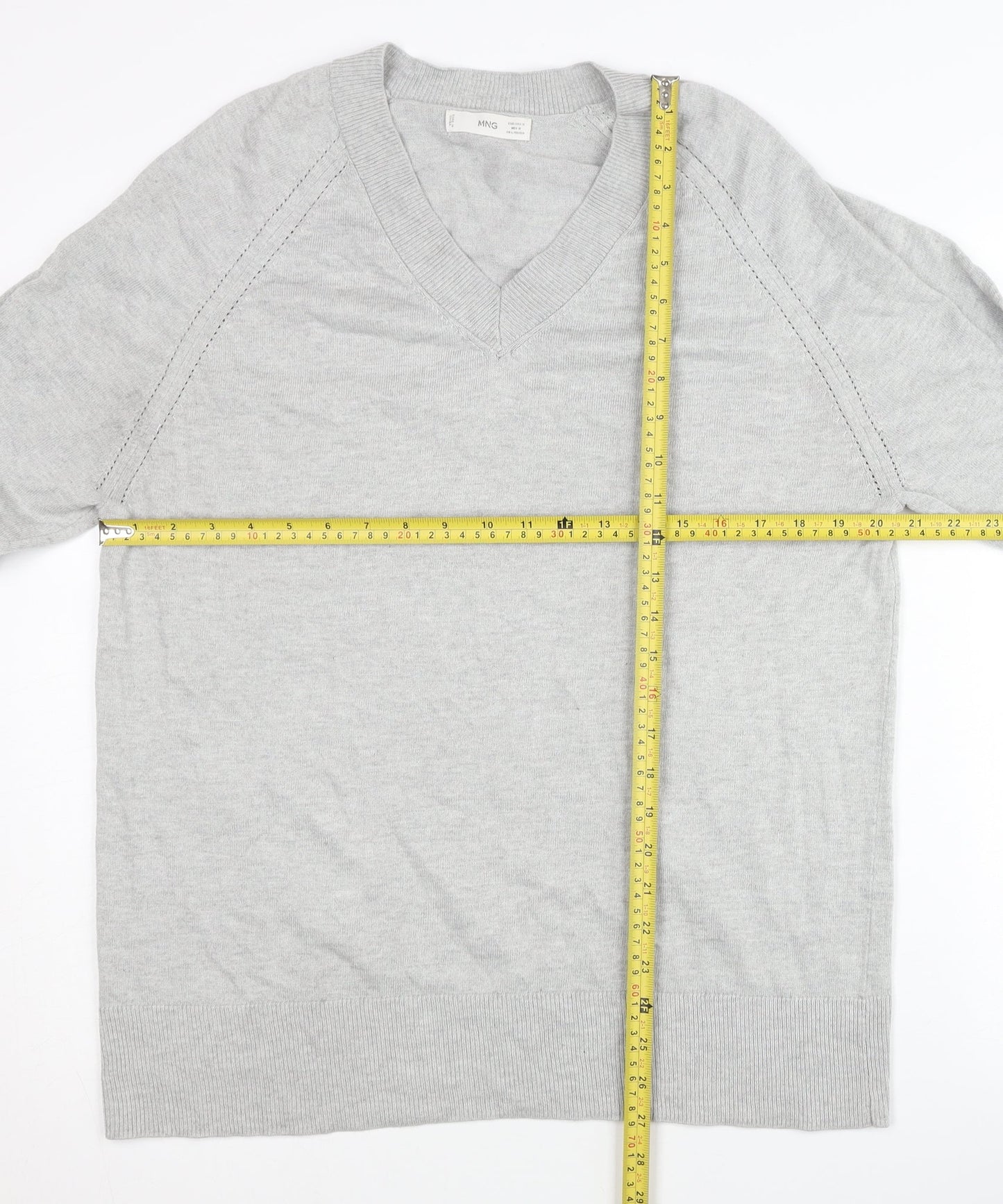 MNG Women’s Grey V-Neck Knit Jumper UK 12 Raglan Sleeve Casual