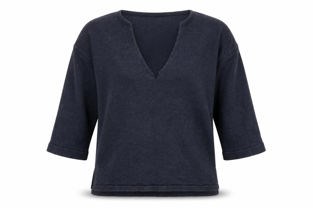French Connection Women's Blue L Silk Blend V-Neck Jumper