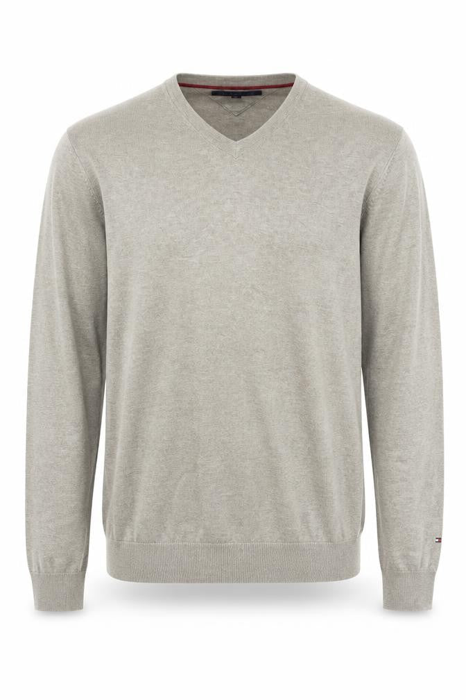 Tommy Hilfiger Men’s Beige XL V-Neck Pullover Jumper Cotton Wool Knit