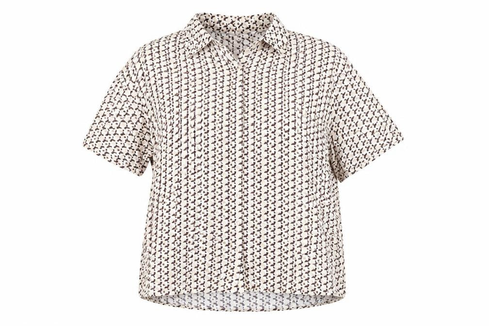 White Fox Women's Multicoloured XS Linen Blend Geometric Button-Up Shirt
