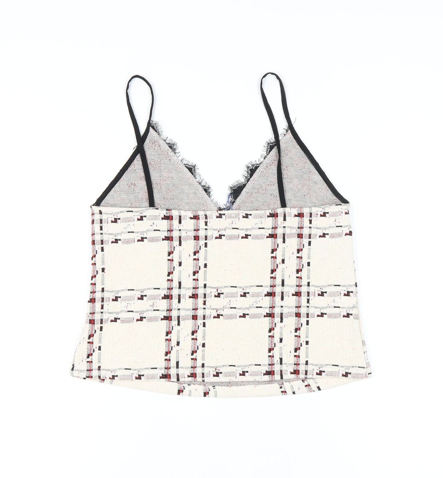 Zara Women Ivory Check Lace Trim Camisole Top Size 12