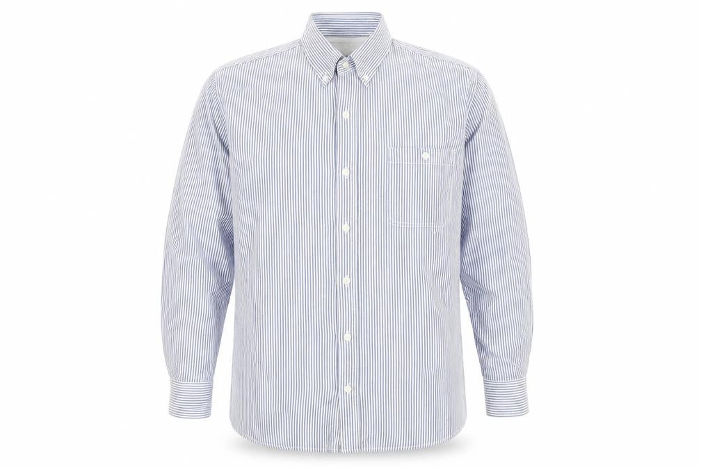 Easy Mens Blue Striped Cotton Long Sleeve Button-Up Shirt XL Regular Fit