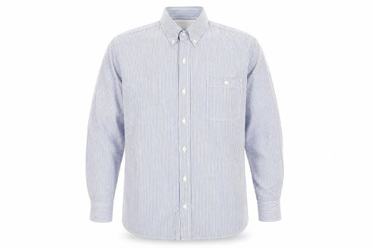 Easy Mens Blue Striped Cotton Long Sleeve Button-Up Shirt XL Regular Fit