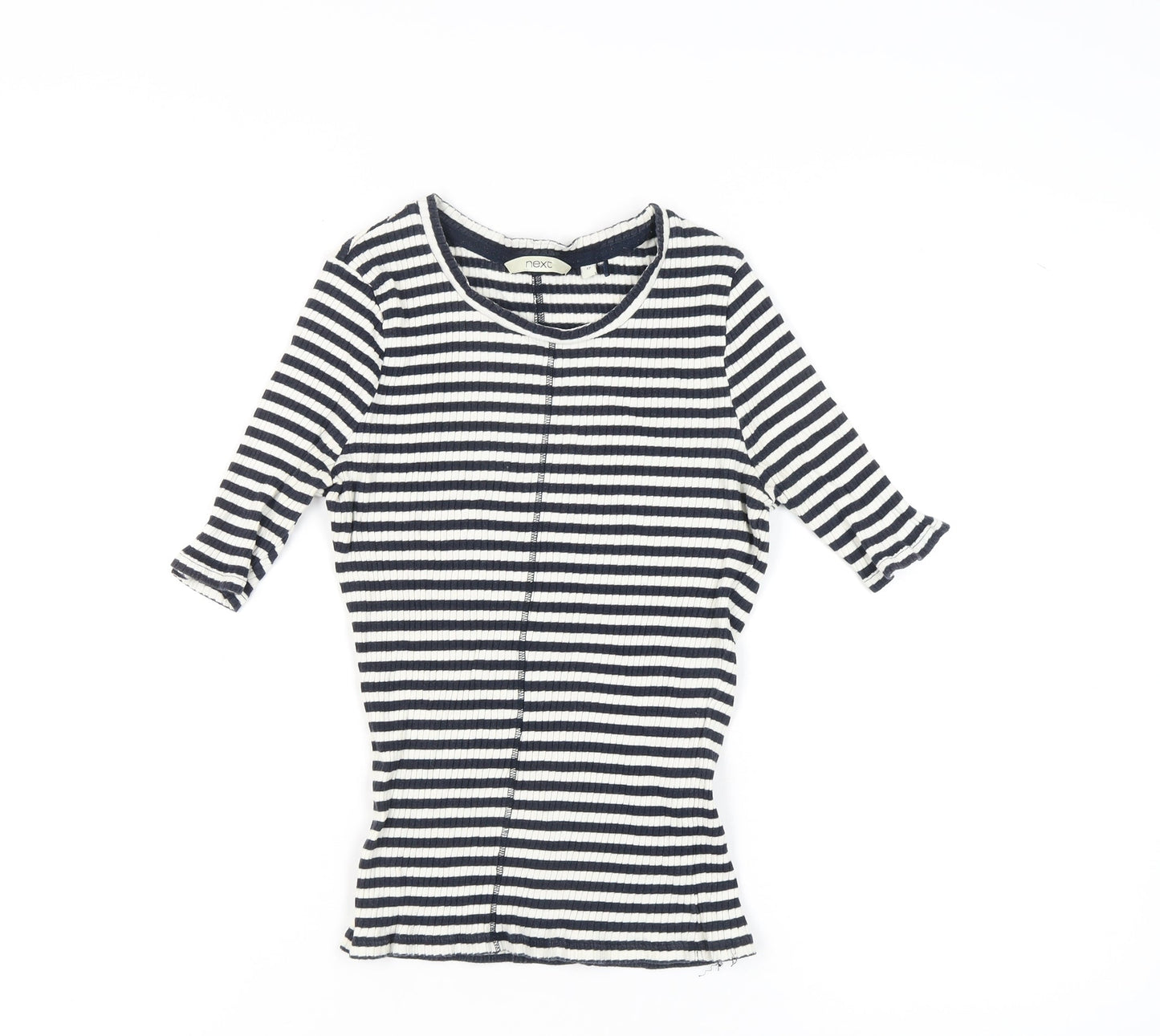 Next Women’s Black Stripe Cotton T-Shirt Size 12 Scoop Neck