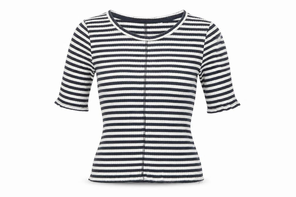 Next Women’s Black Stripe Cotton T-Shirt Size 12 Scoop Neck