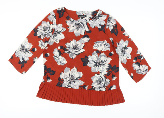 Debenhams Women’s Orange Floral Pleated Hem Tunic Blouse Size 12