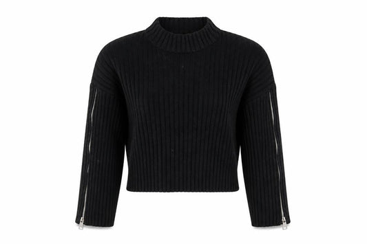 Zara Women’s Black Rib-Knit Mock Neck Pullover Jumper Size 12