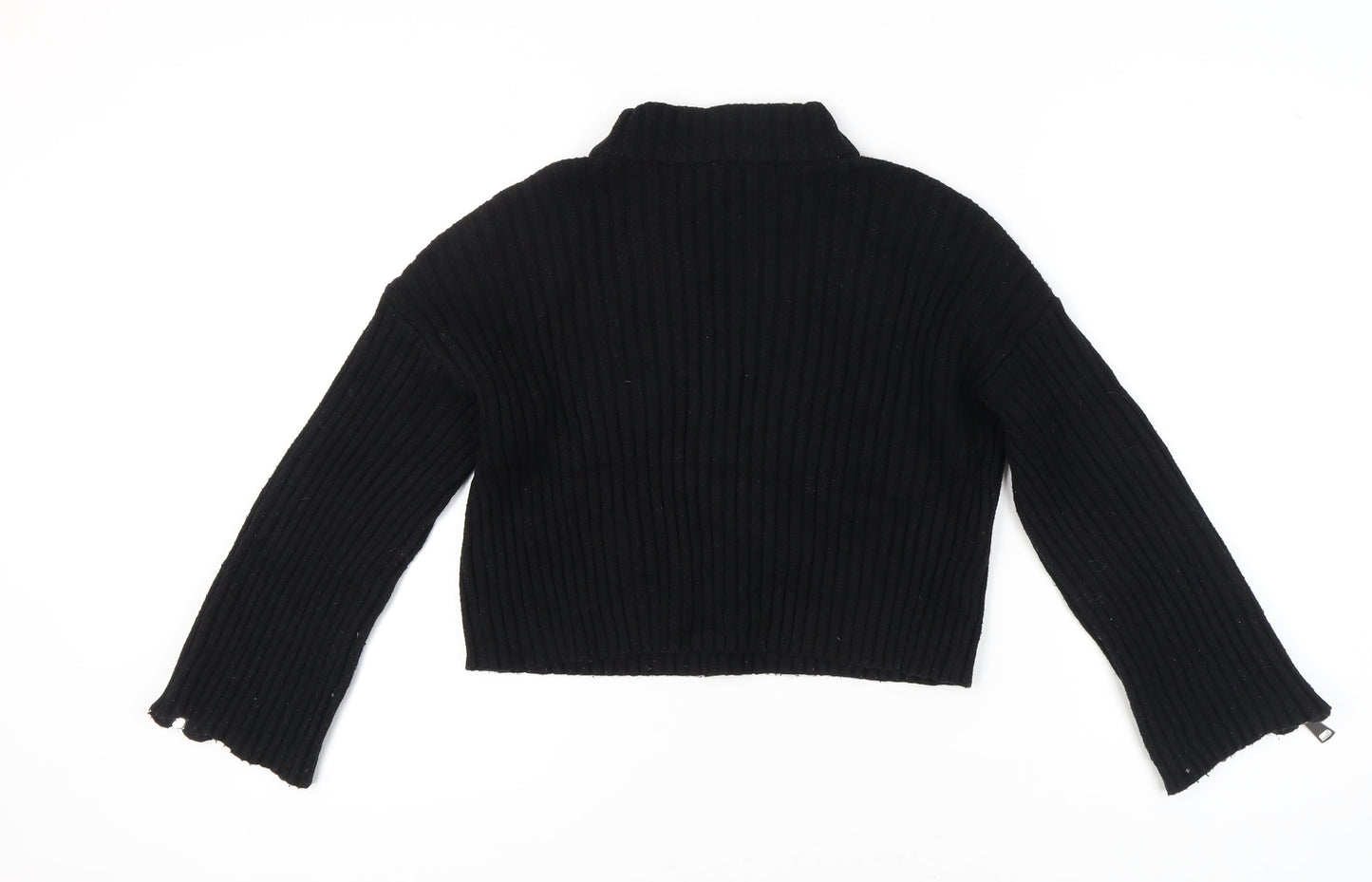 Zara Women’s Black Rib-Knit Mock Neck Pullover Jumper Size 12