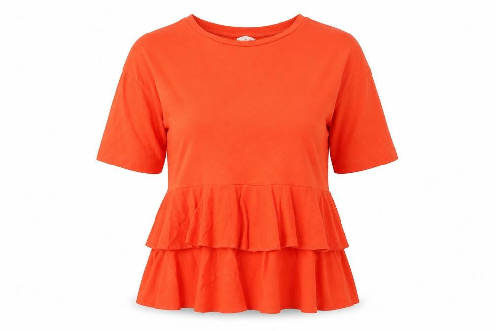 H&M Women’s Orange Ruffle Hem Cotton T-Shirt Size S Short Sleeve