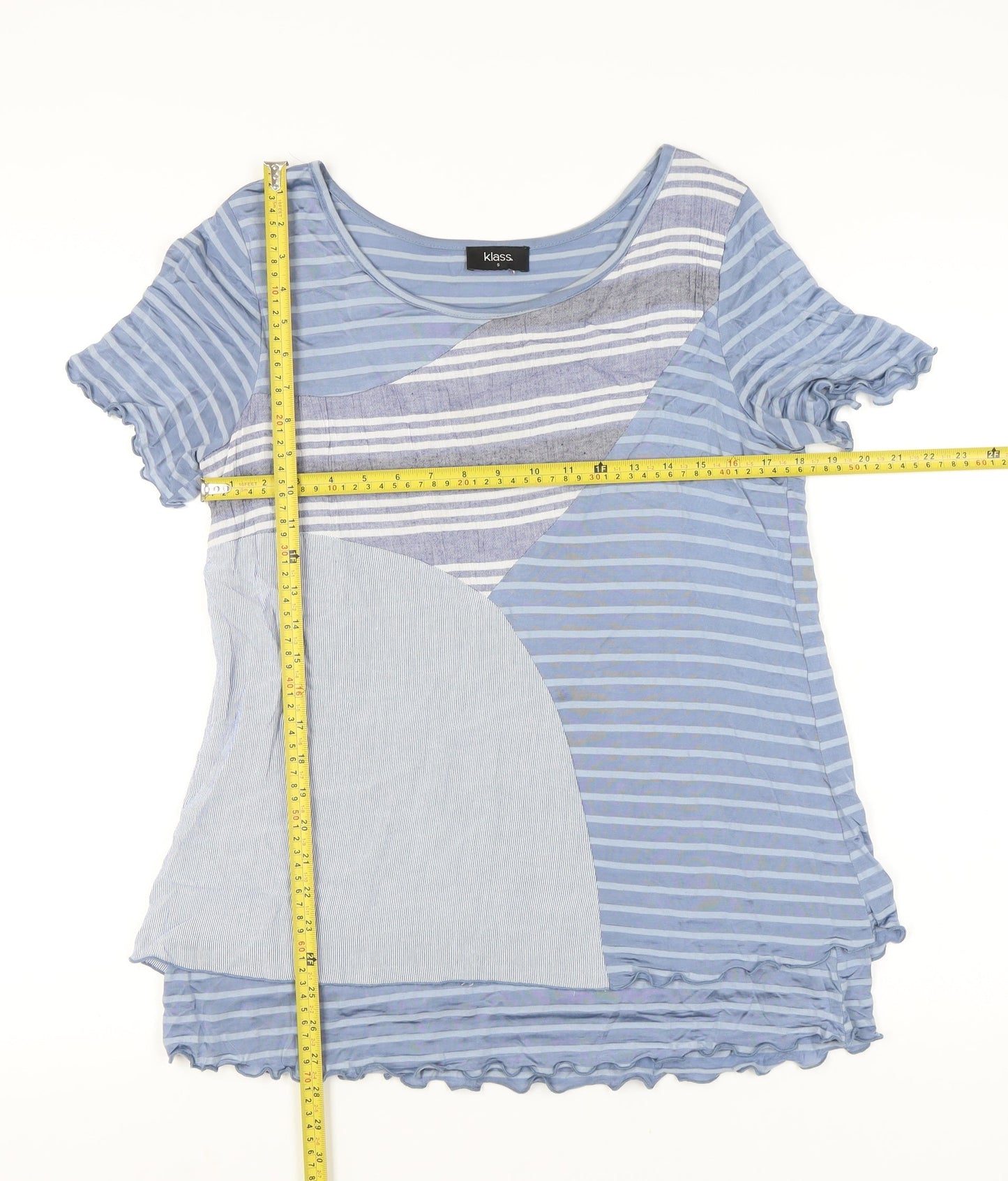 Klass Women's Blue Striped Scoop Neck T-Shirt Size S