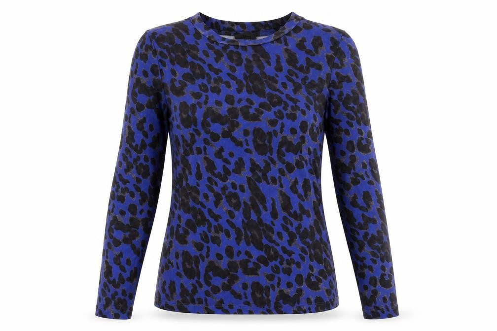 Seven Sisters Women's Blue Leopard Print Mesh Long Sleeve XS