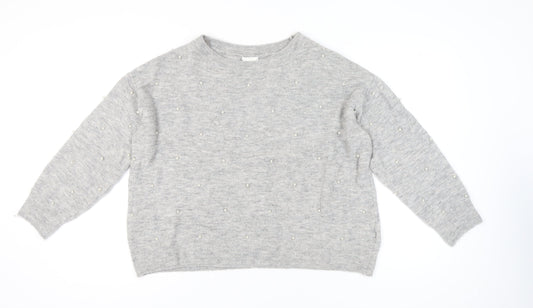 H&M Women’s Grey Beaded Crew Neck Pullover Jumper XL
