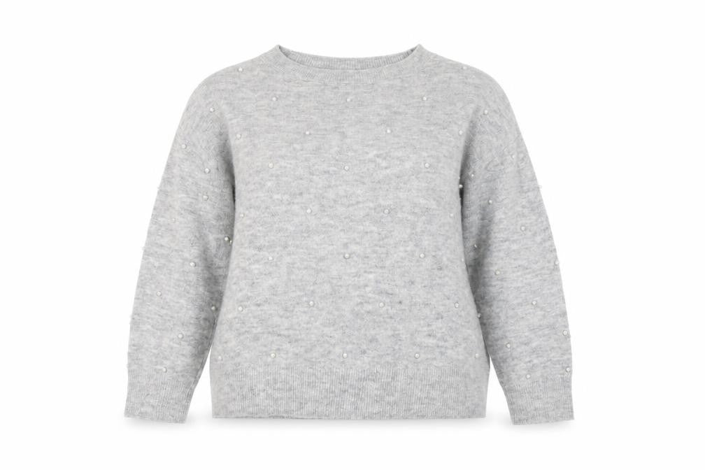 H&M Women’s Grey Beaded Crew Neck Pullover Jumper XL