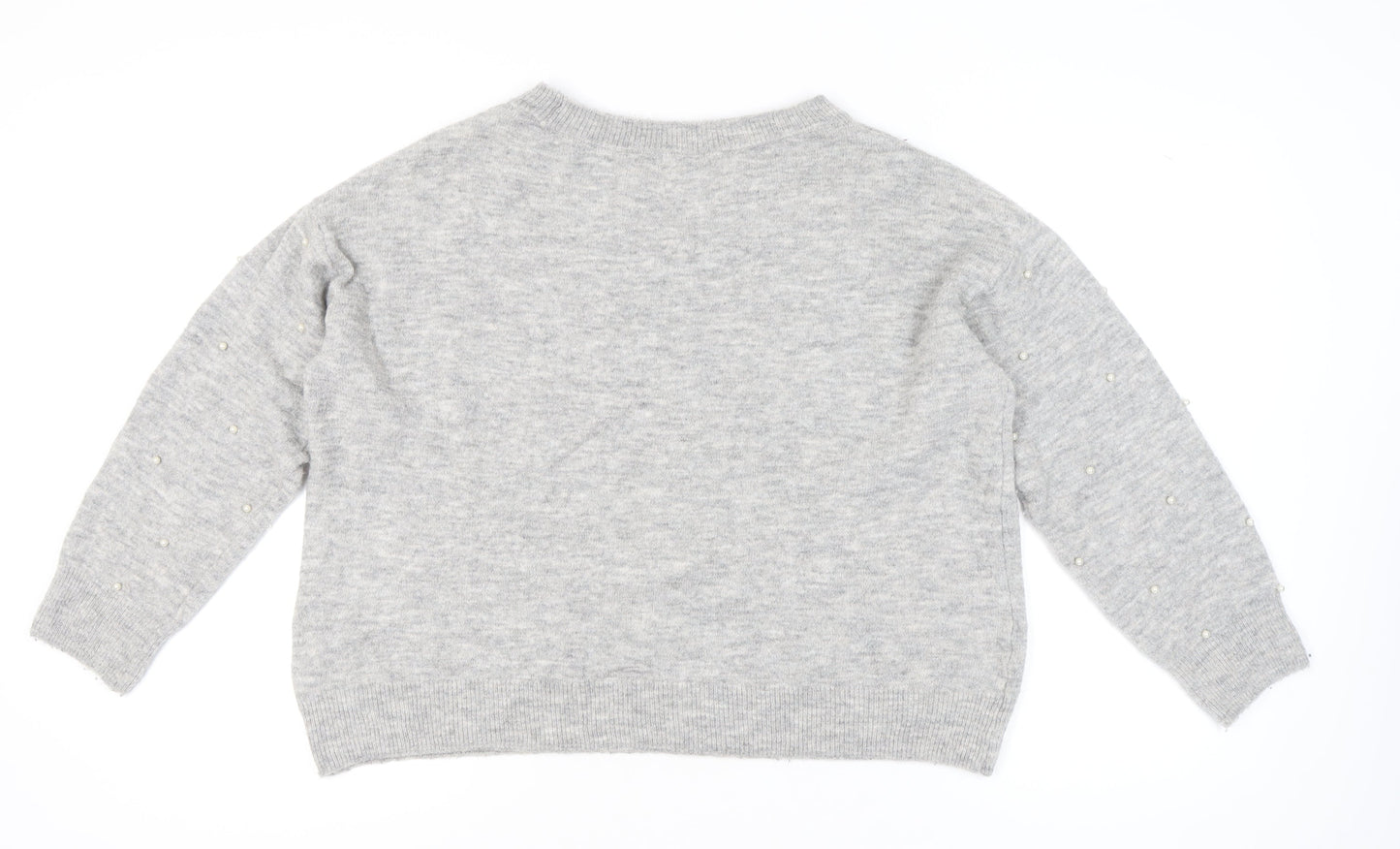 H&M Women’s Grey Beaded Crew Neck Pullover Jumper XL