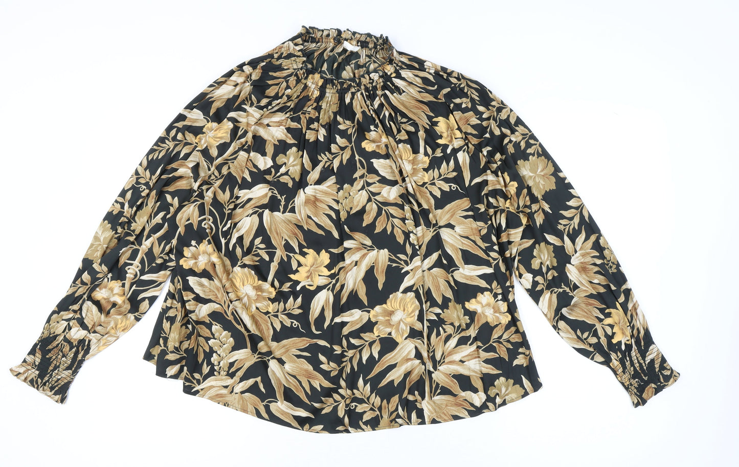 H&M Women’s Multicoloured Floral High Neck Long Sleeve Tunic Blouse Size 16