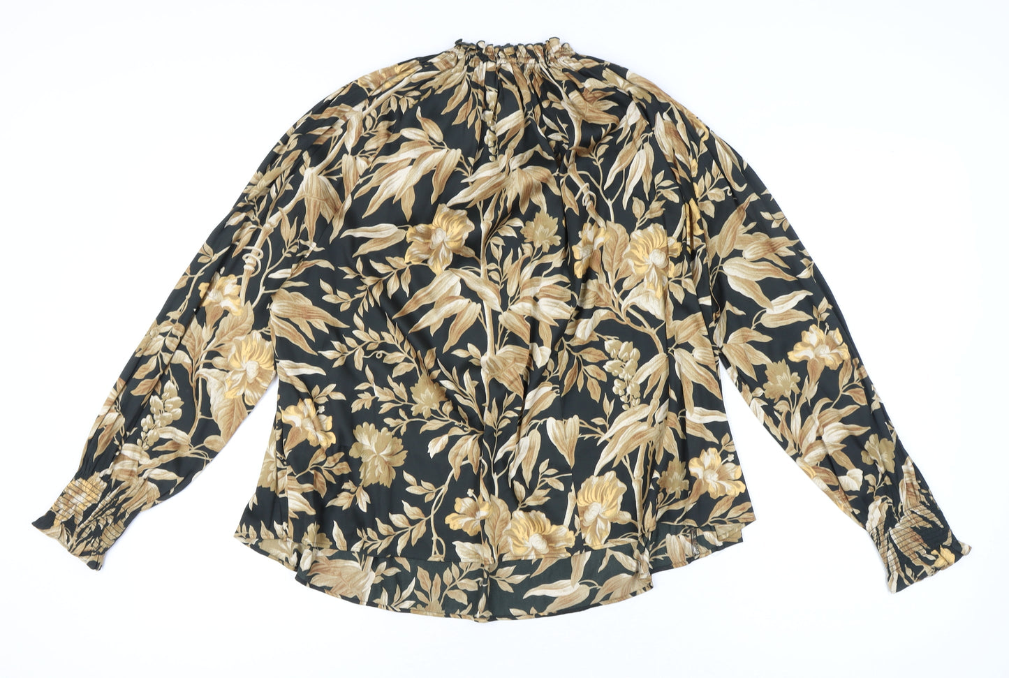 H&M Women’s Multicoloured Floral High Neck Long Sleeve Tunic Blouse Size 16