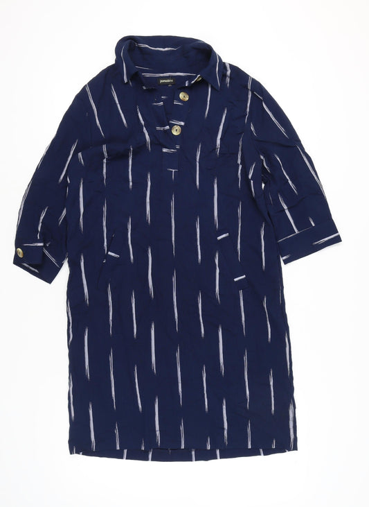 Pomodoro Women’s Blue Size 12 Knee Length Shirt Dress with Pockets
