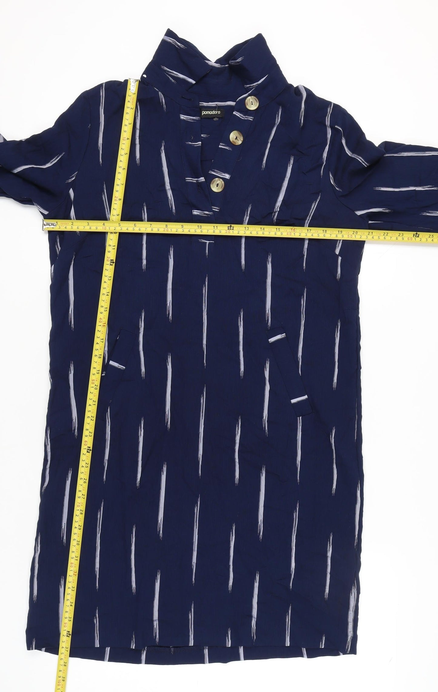 Pomodoro Women’s Blue Size 12 Knee Length Shirt Dress with Pockets