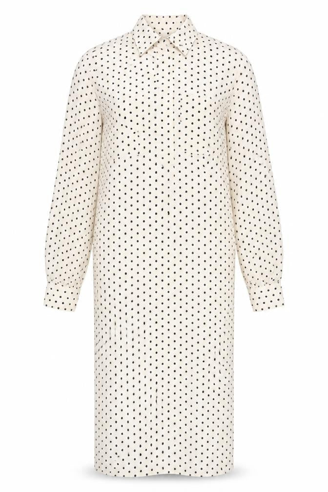 H&M Women’s Beige Polka Dot Collared Long Sleeve Shirt Dress XS