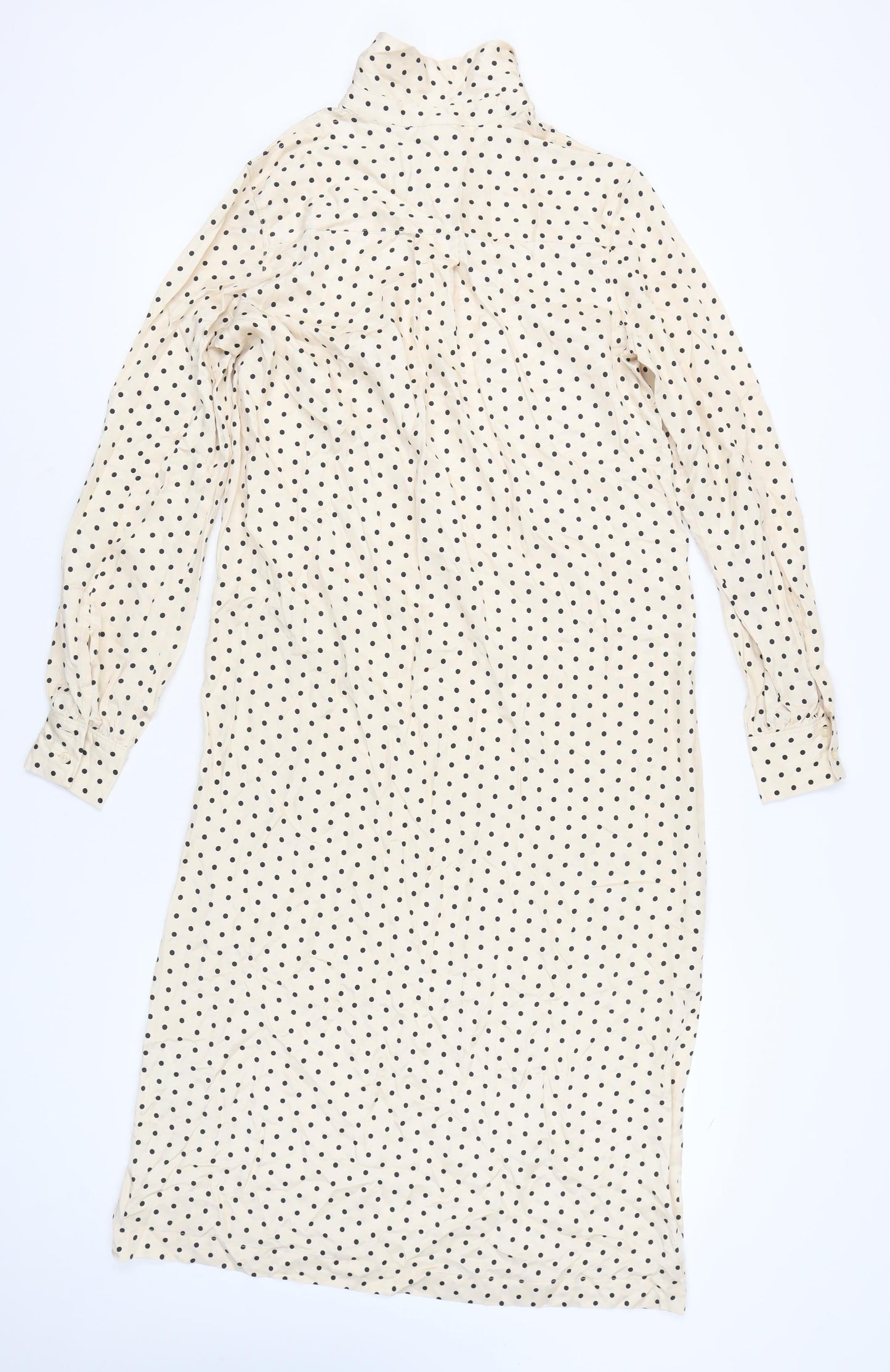 H&M Women’s Beige Polka Dot Collared Long Sleeve Shirt Dress XS