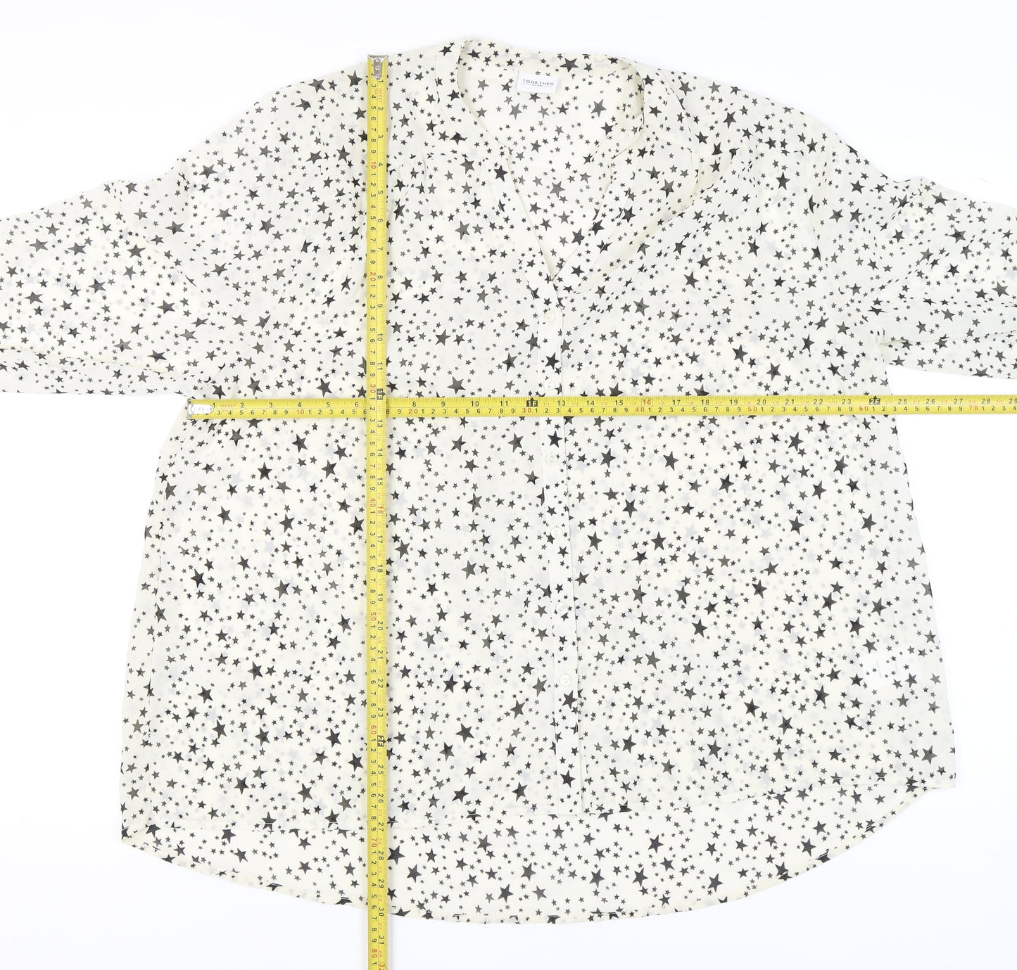 Together Women's White Star Print Chiffon Blouse Size 20