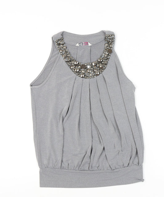 BHS Women’s Grey Beaded Scoop Neck Petite Tank Top Size 12