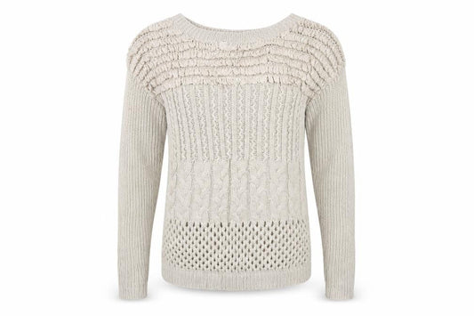 Warehouse Women Beige Size 14 Boat Neck Cable Knit Jumper