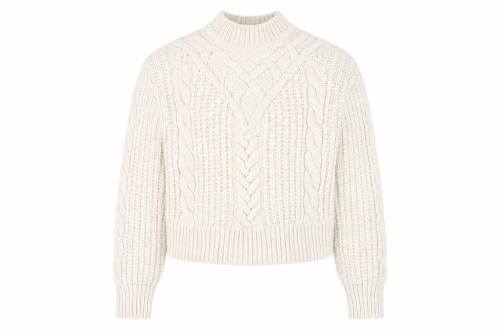 Bershka Women’s Ivory Cable-Knit Mock Neck Jumper Size 12