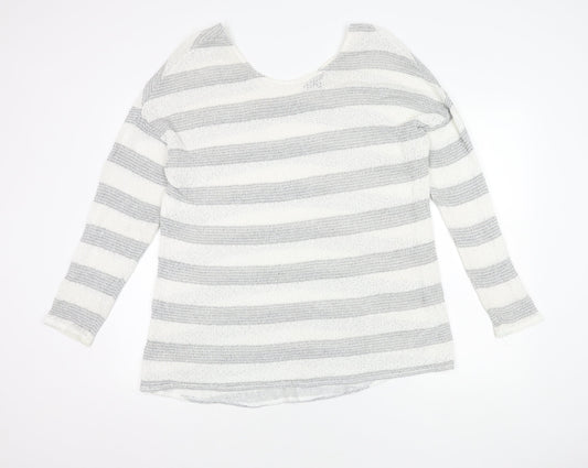 Next Women's Grey Striped Open-Knit Scoop Neck Jumper Size 18