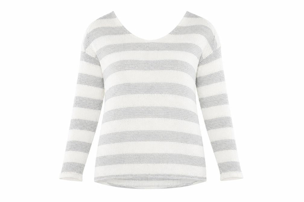 Next Women's Grey Striped Open-Knit Scoop Neck Jumper Size 18