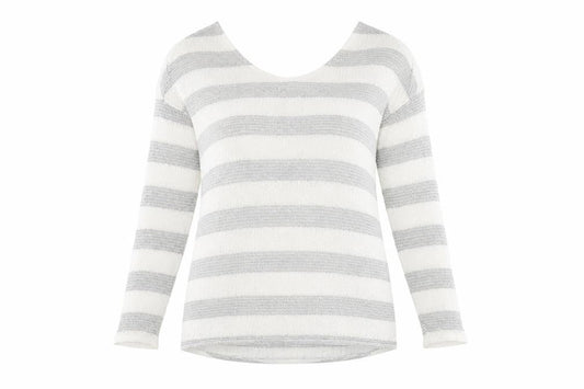 Next Women's Grey Striped Open-Knit Scoop Neck Jumper Size 18