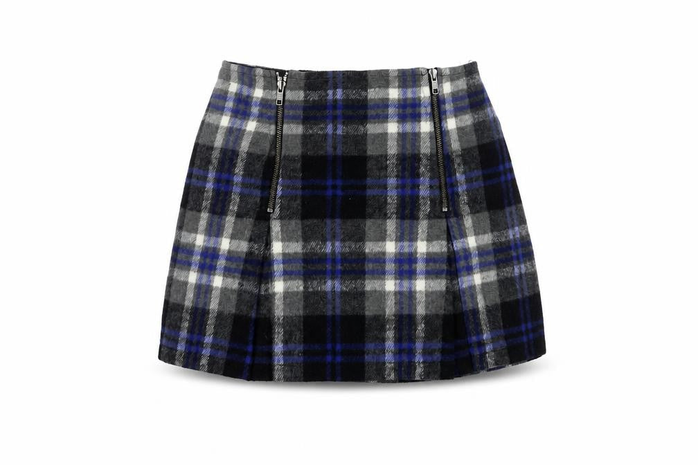 MINKPINK Women's Multicoloured Plaid Wool Blend A-Line Skirt S
