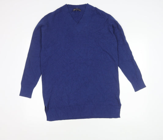 Marks and Spencer Women's Blue V-Neck Long Sleeve Jumper L