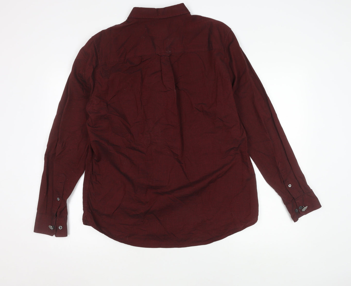 Burton Menswear London Men's Red Linen Cotton Long Sleeve Button-Up Shirt L