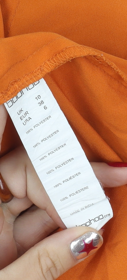 Boohoo Women’s Orange Button-Up Shirt UK 10 Long Sleeve Polyester