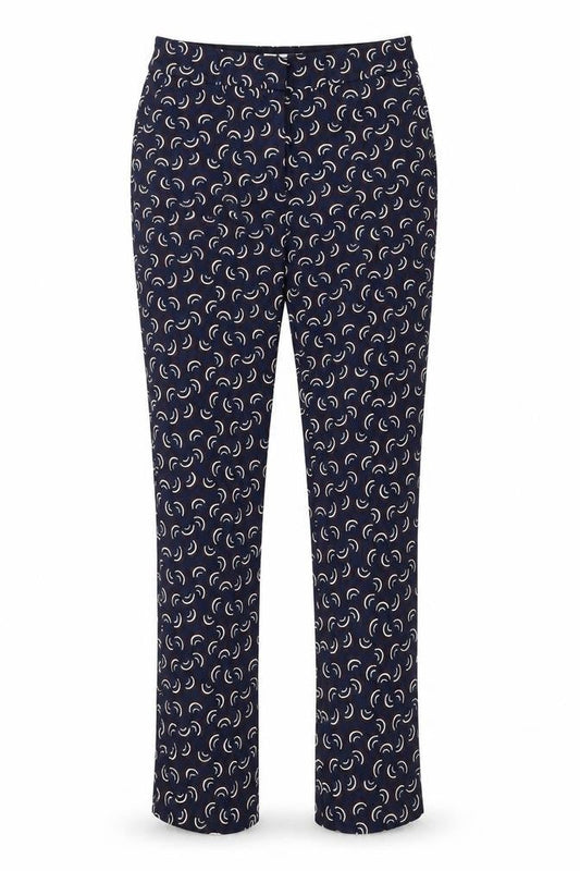 Boden Women's Blue Geometric Slim Trousers Size 10 Cotton Stretch