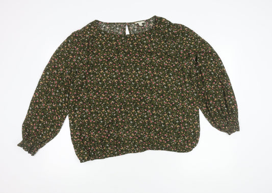 EDC Women's Green Floral Blouse XL Long Sleeve Viscose