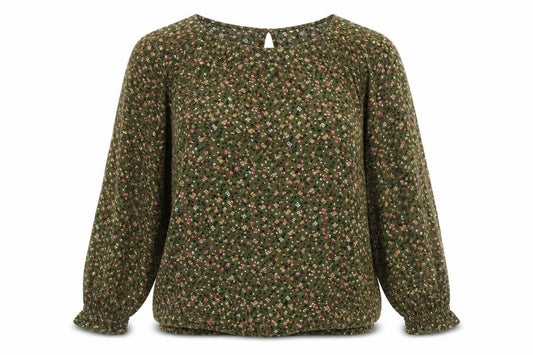 EDC Women's Green Floral Blouse XL Long Sleeve Viscose