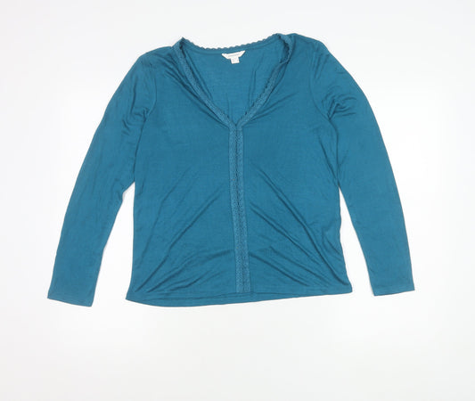 Springfield Women's Blue V-Neck Lace Trim Cardigan M Regular