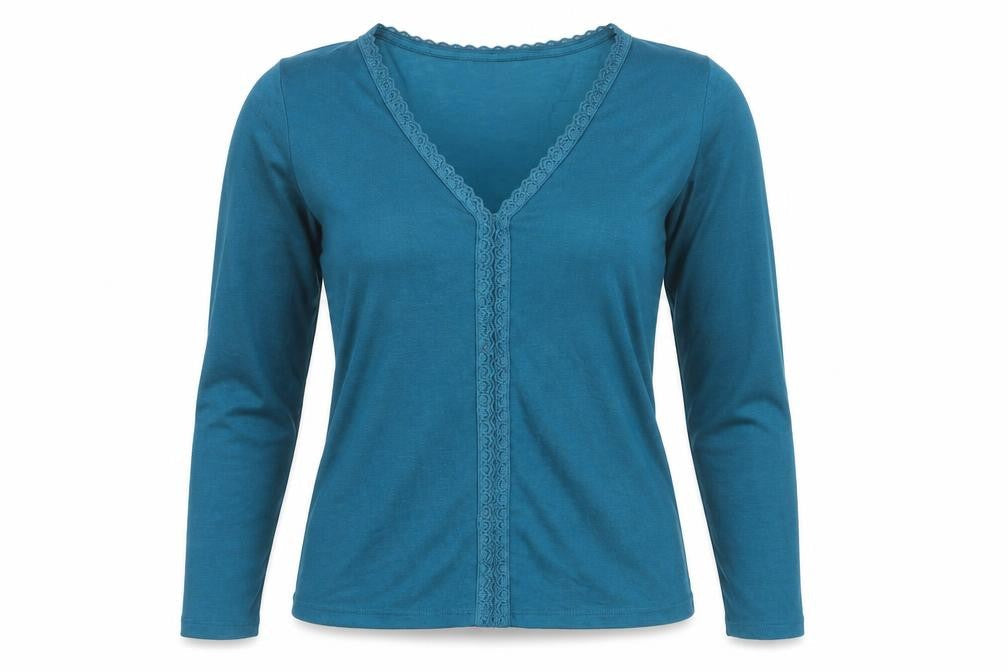 Springfield Women's Blue V-Neck Lace Trim Cardigan M Regular