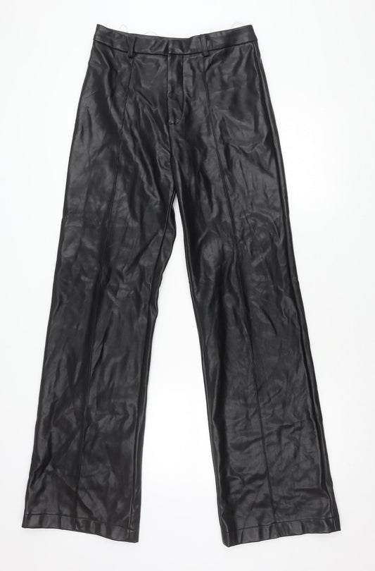 boa. Women's Black Polyurethane Straight Leg Trousers M