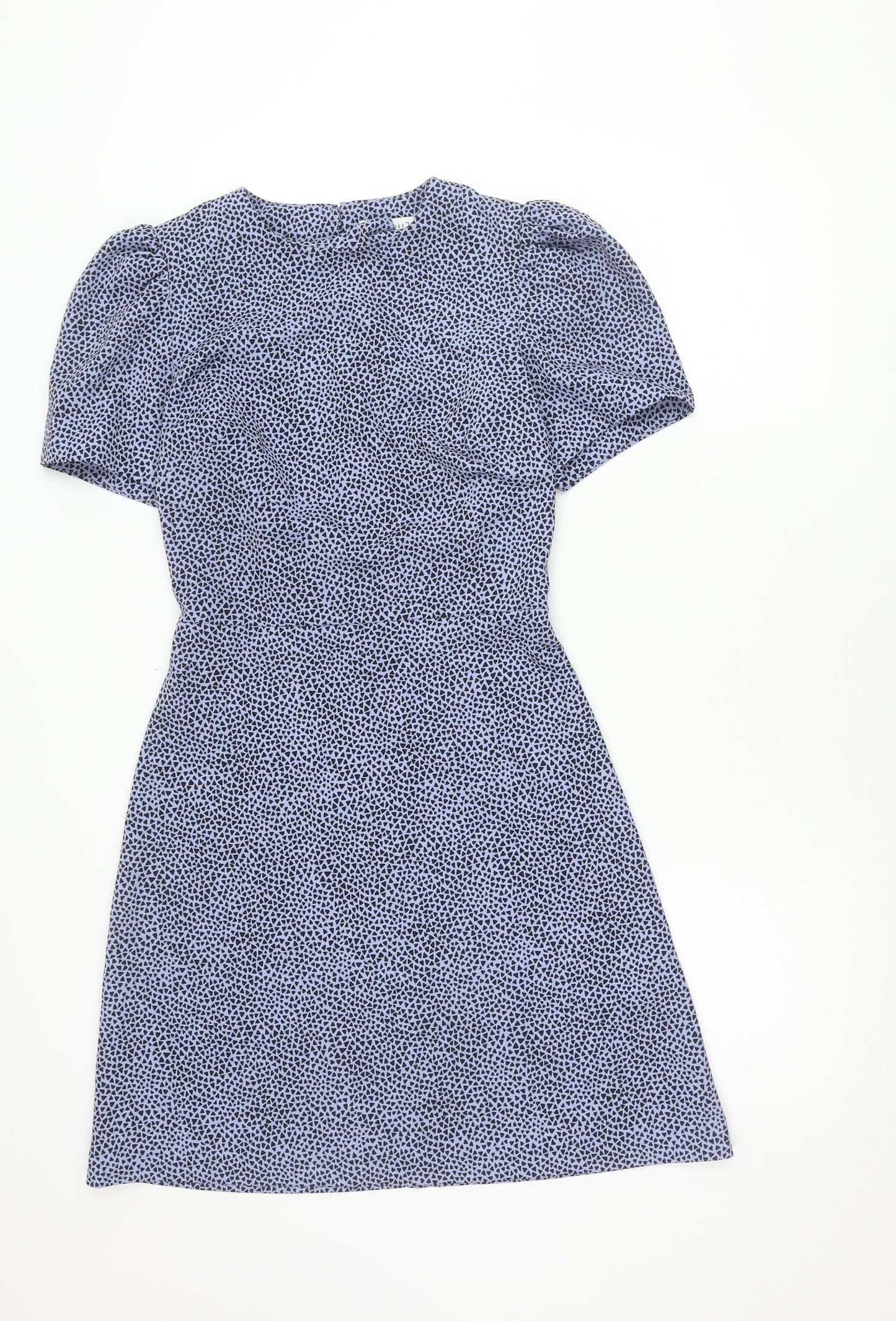 Warehouse Women’s Blue Geometric Puff Sleeve A-Line Dress Size 8