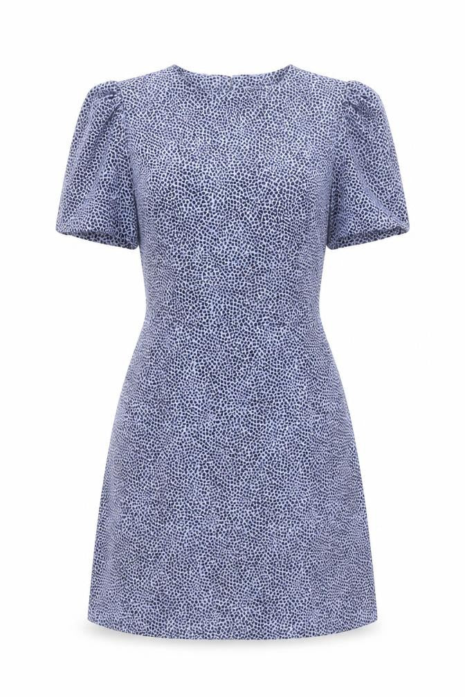 Warehouse Women’s Blue Geometric Puff Sleeve A-Line Dress Size 8