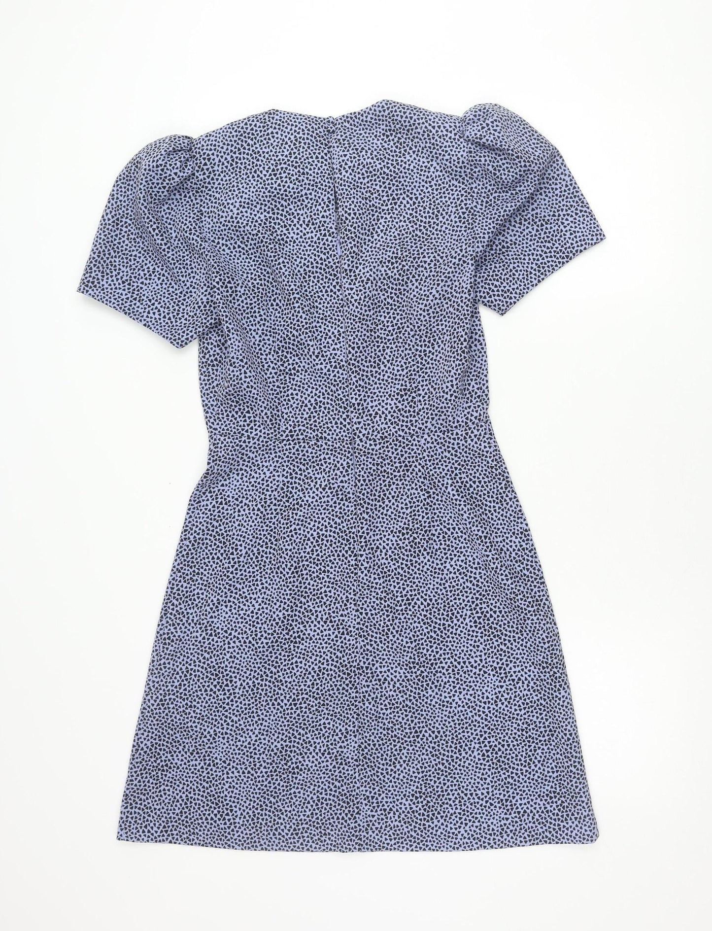 Warehouse Women’s Blue Geometric Puff Sleeve A-Line Dress Size 8