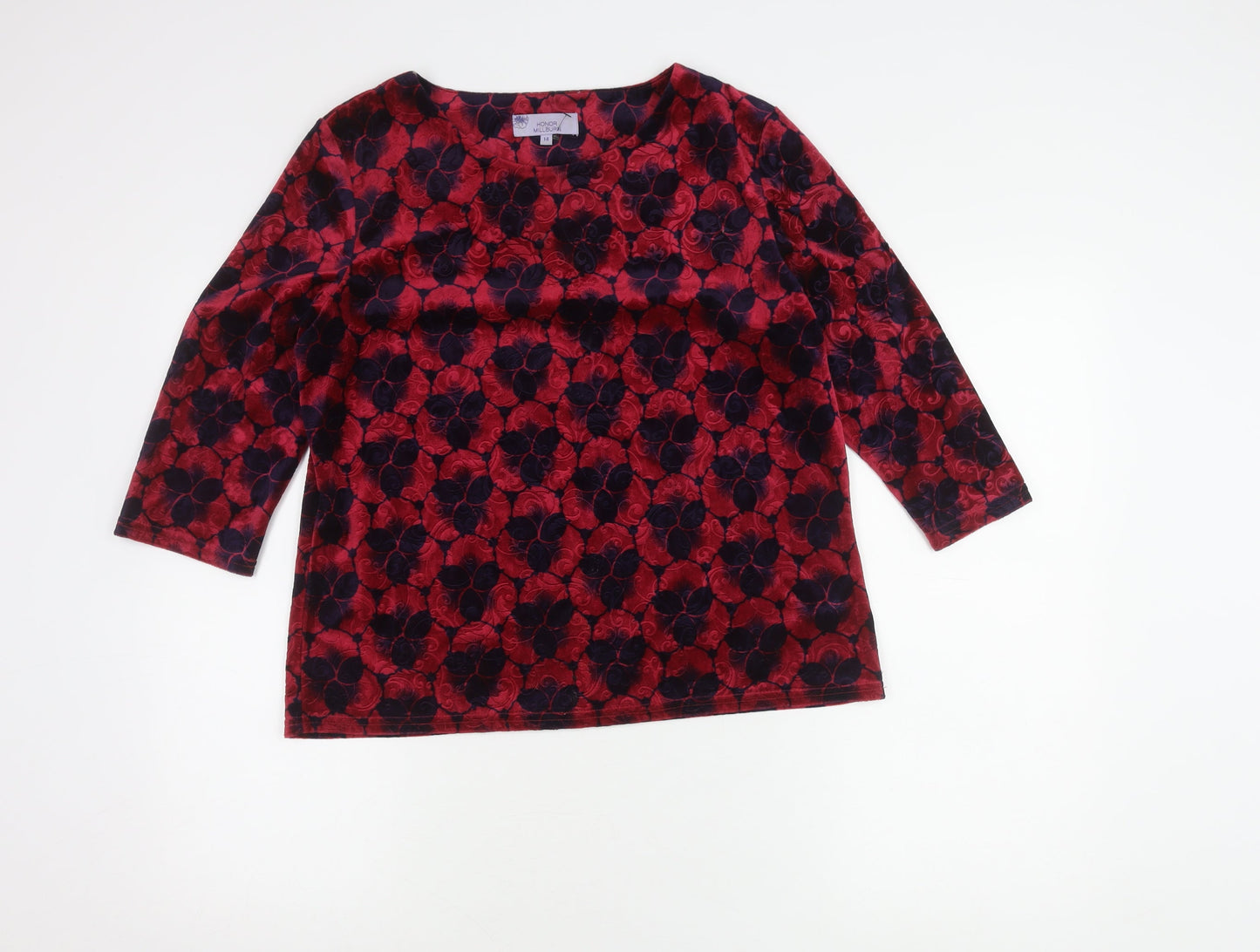 Honor Millburn Women's Red Floral Velvet Blouse Size 14