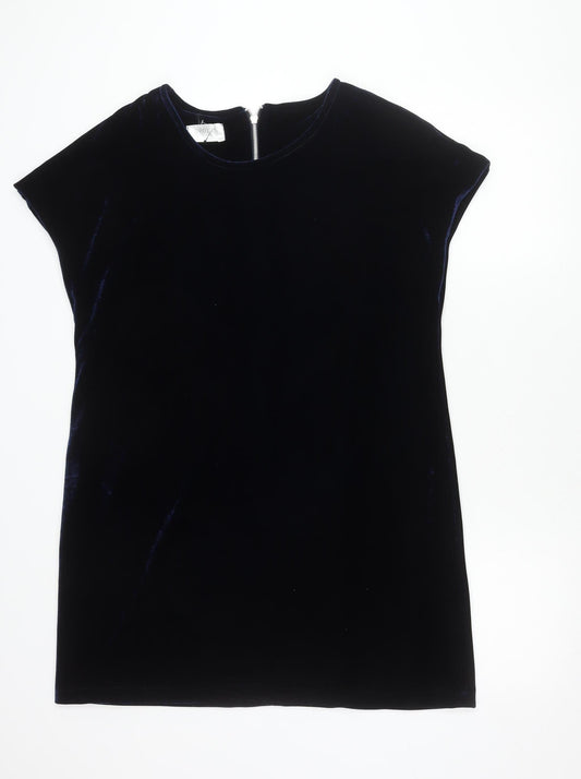 Opolis Fiftythree:2 Women's Blue Velvet Sheath Dress S Short Sleeve Party
