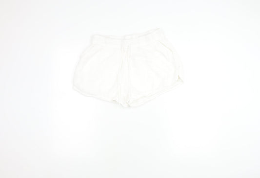 H&M Women’s White Cotton Shorts Size 12 Mid Rise Summer Drawstring Pockets