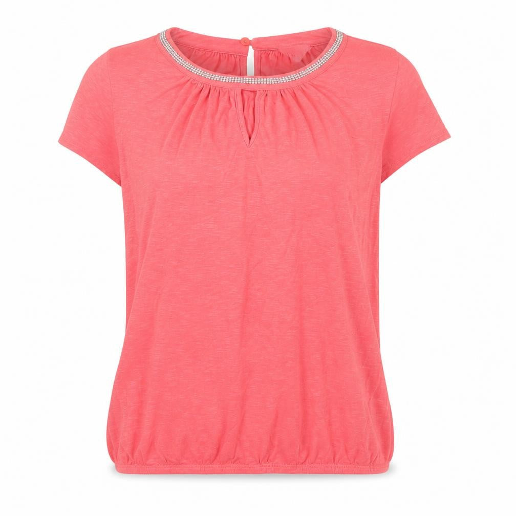 BHS Women’s Petite Pink Beaded Round Neck Short Sleeve Blouse Size 14