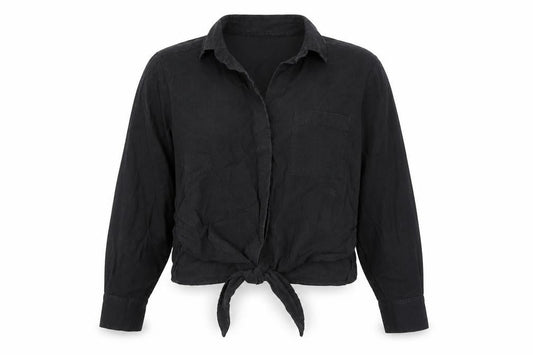 & Other Stories Women’s Black Size 6 Cropped Button-Up Lyocell Shirt