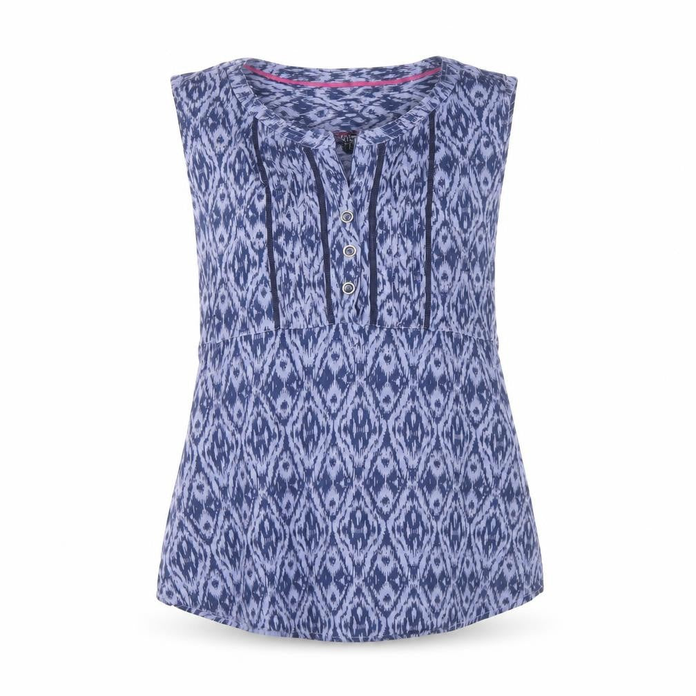 Maine New England Women’s Blue Geometric Cotton Sleeveless Tunic Blouse Size 10